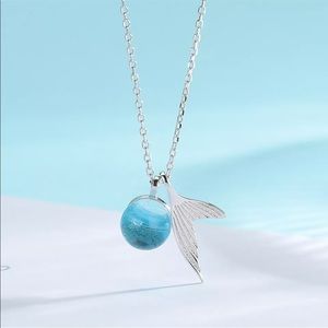 Mermaid Tail Whale Tail Glass SP Necklace